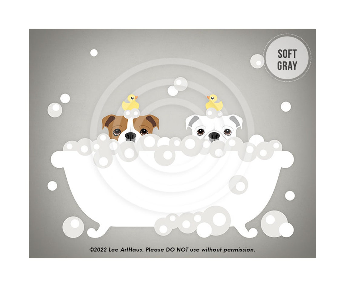 Two English Bulldogs Bubble Bath Clawfoot Tub Rubber Duck Poster - Image 3