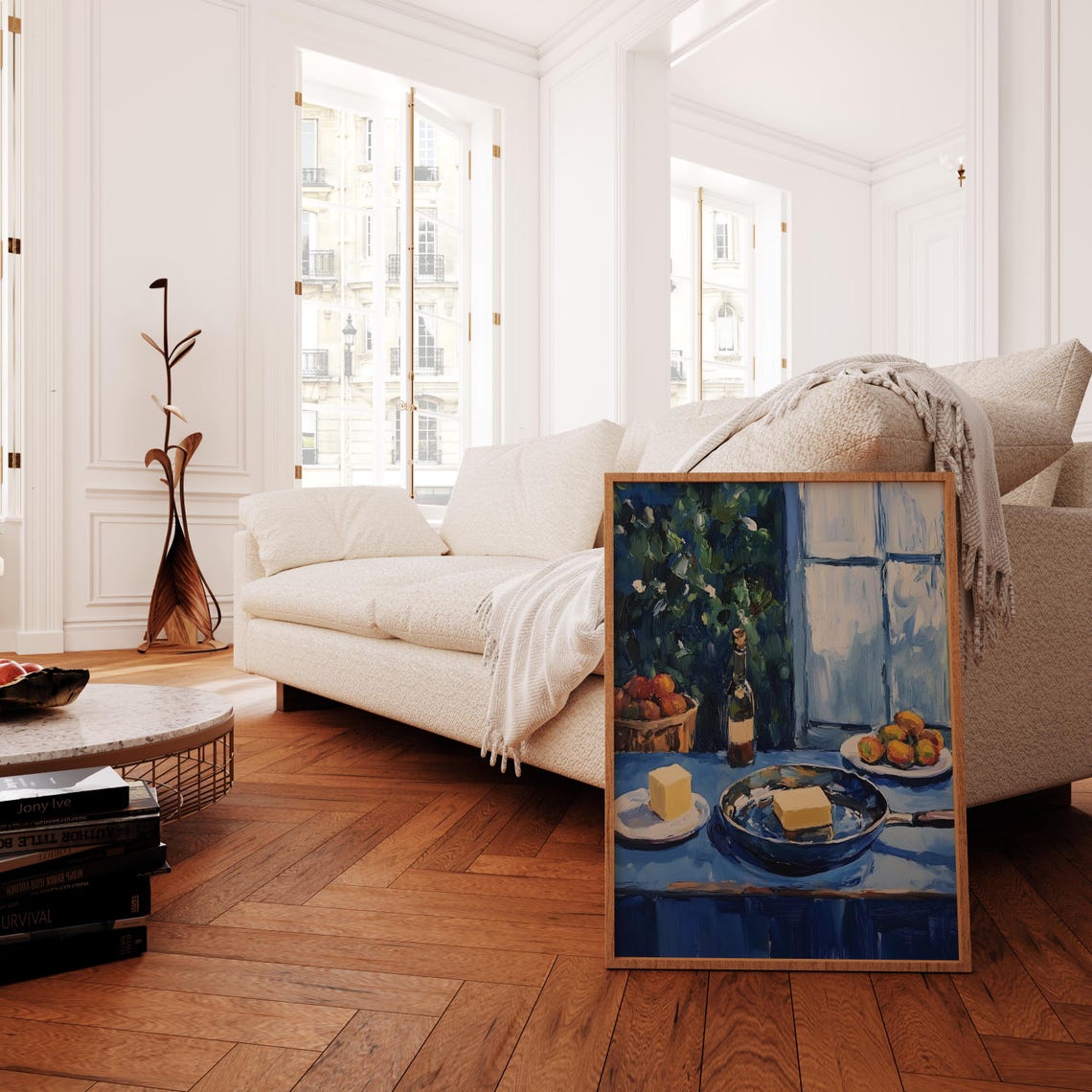 Rustic Butter Pan Blue Kitchen Cooking Apples Still Life Print - Image 4