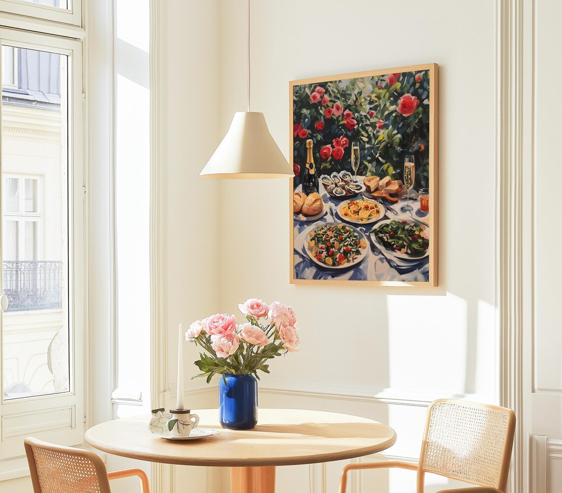 Summer Garden Dinner Party Oysters Champagne Painting Poster - Image 2