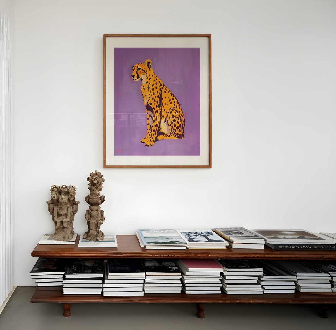 Orange Cheetah Sitting On A Vivid Purple Maximalist Art Poster - Image 4