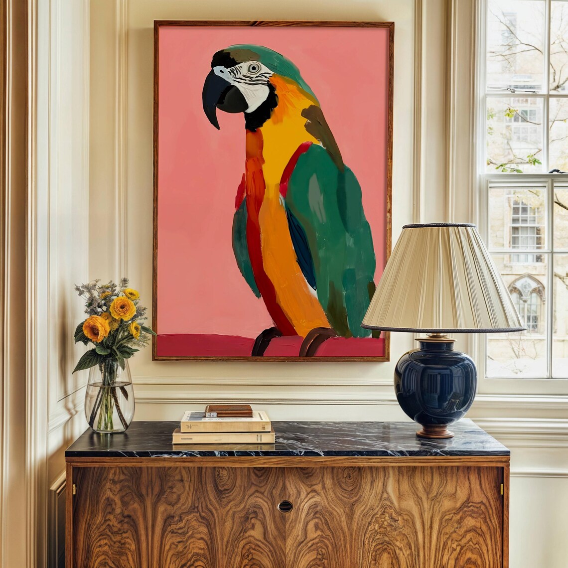 Colourful Macaw Parrot Painting on a Bright Pink Background Poster - Image 3