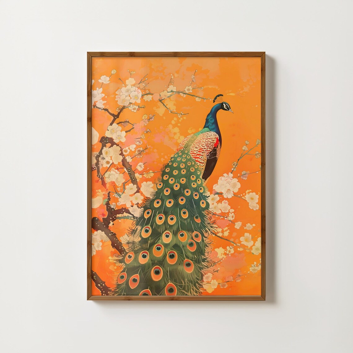 Orange Peacock Vintage Japanese Bird Art Print