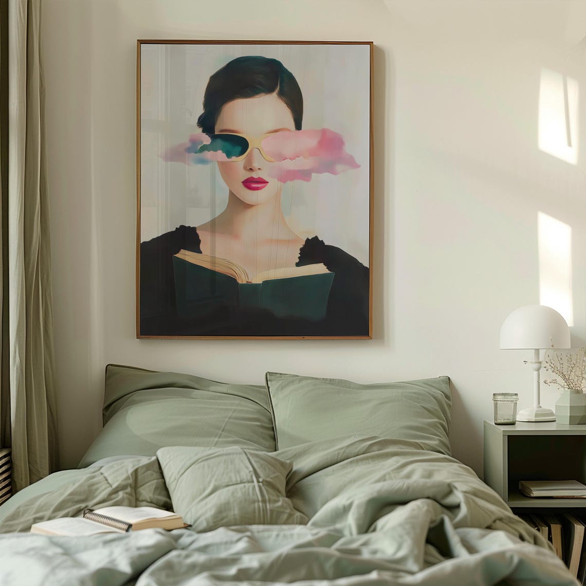 Woman Reading With Pink Cloud Sunglasses Surreal Portrait Poster - Image 4