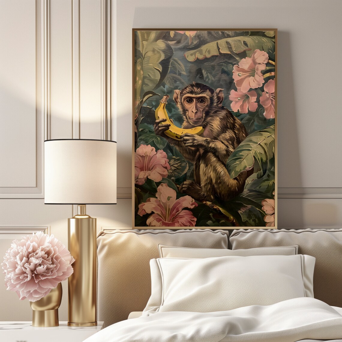 Monkey With Banana Vintage Jungle Art Print - Image 2