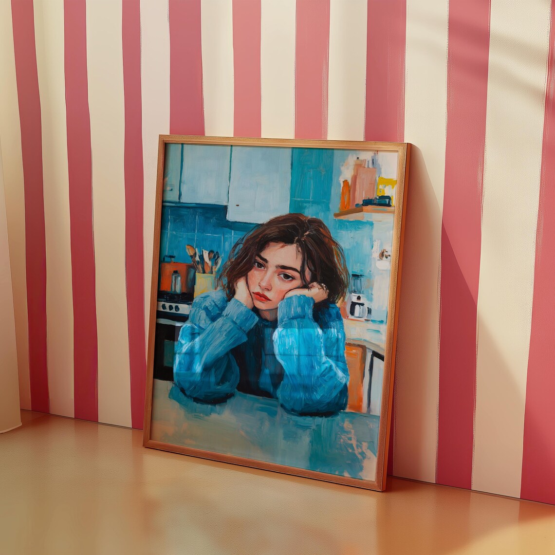 Girl In Blue Jumper Kitchen Portrait Contemporary Art Poster - Image 3