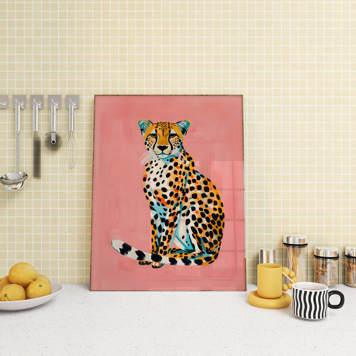 Pink Cheetah, Eclectic Bohemian Animal Art Print - Image 2