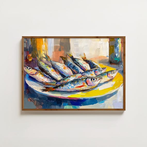 Sardines Print Seafood Painting Vintage Food Print Fish Wall Art Kitchen Print Dining Room Art Restaurant Decor Bistro Dinner Table Print