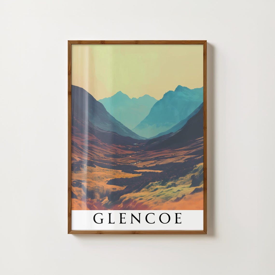 Glencoe Autumn Valley Rust Mountains Scotland Travel Art Poster