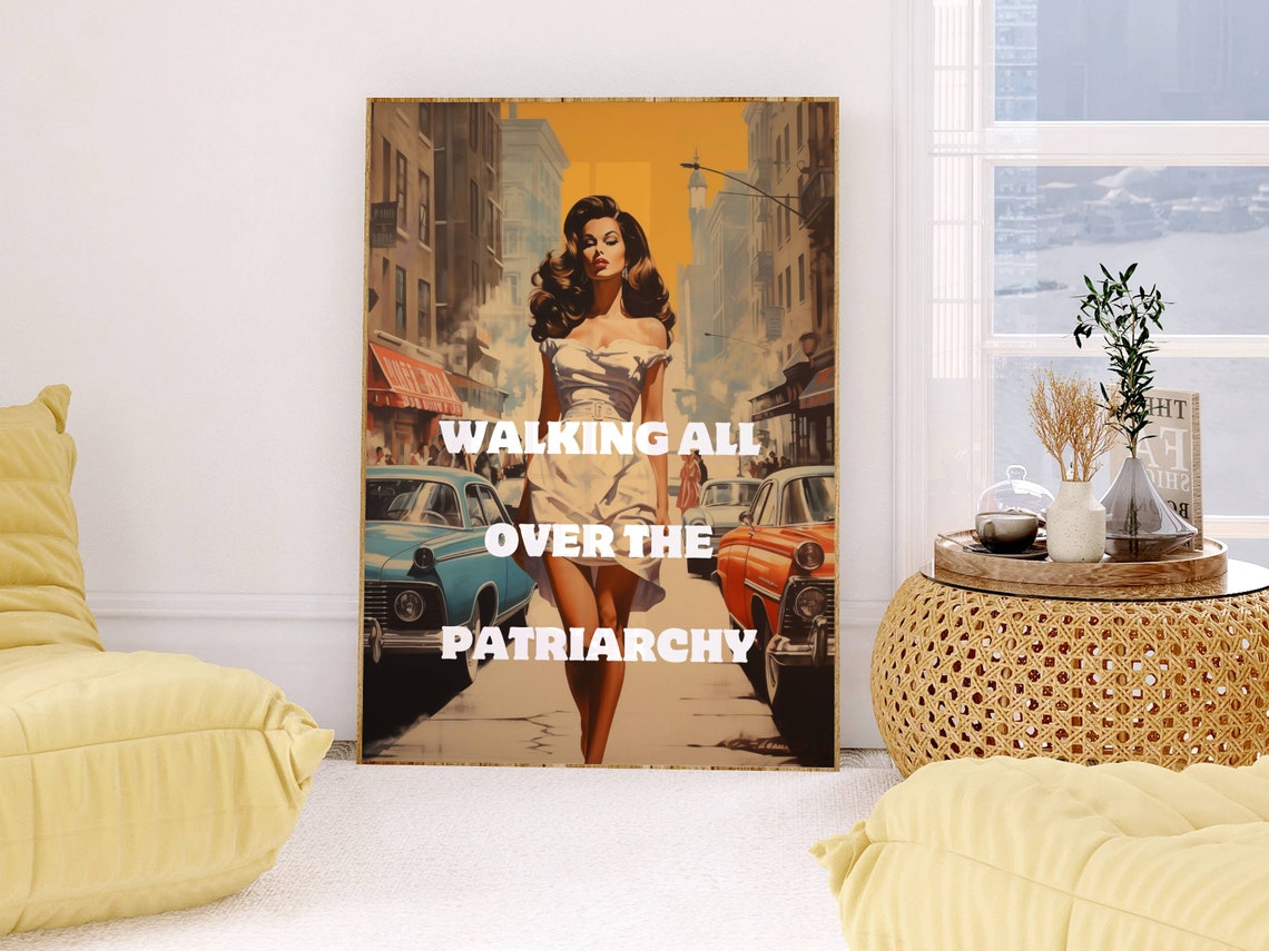 Walking All Over The Patriarchy Retro Feminist Quote Art Poster - Image 2