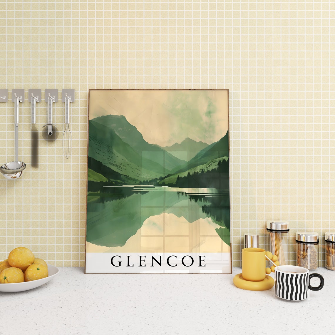 Glencoe Green Loch Mountain Reflection Landscape Travel Poster - Image 3