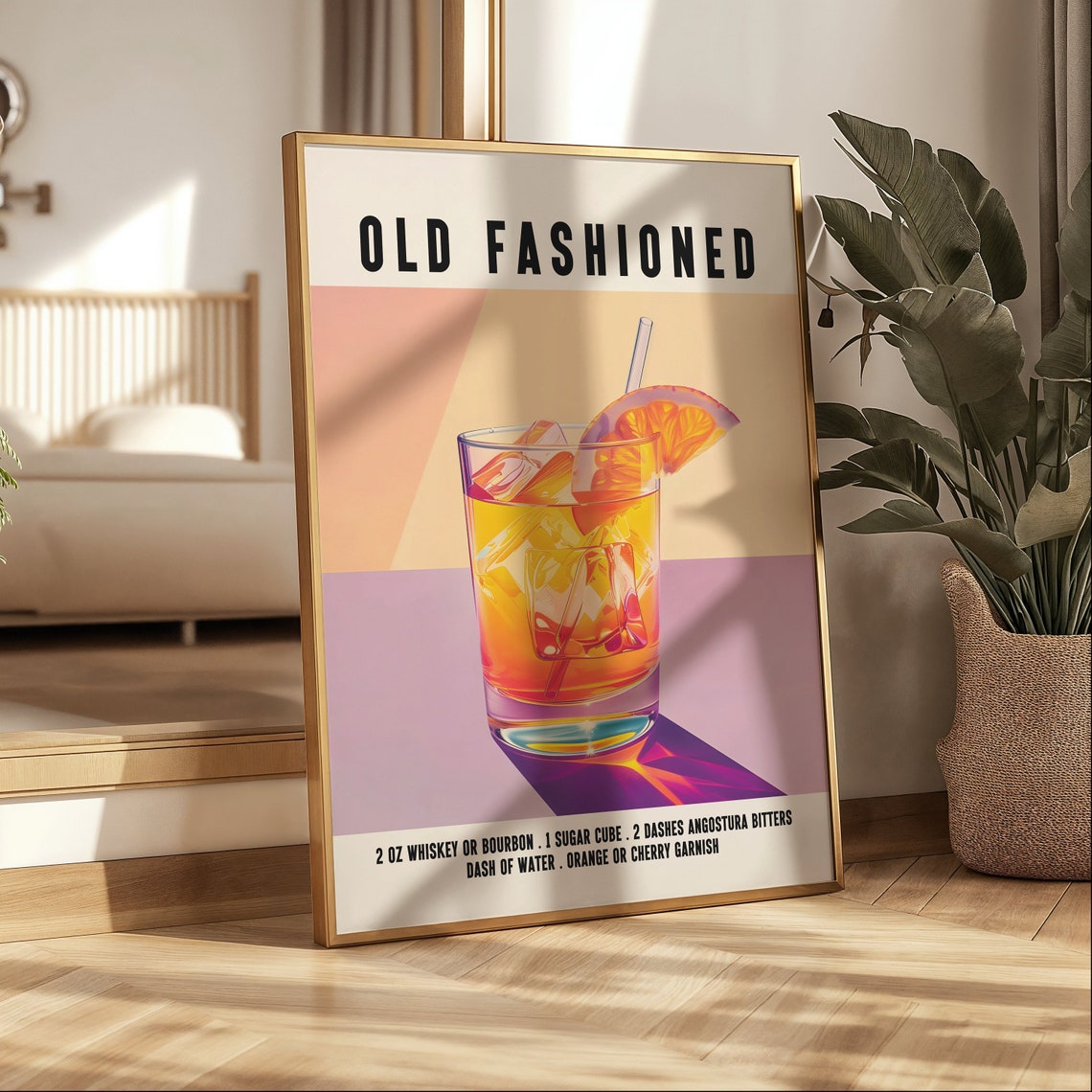 Old Fashioned Whiskey Cocktail Recipe In Cream Retro Style Poster - Image 3