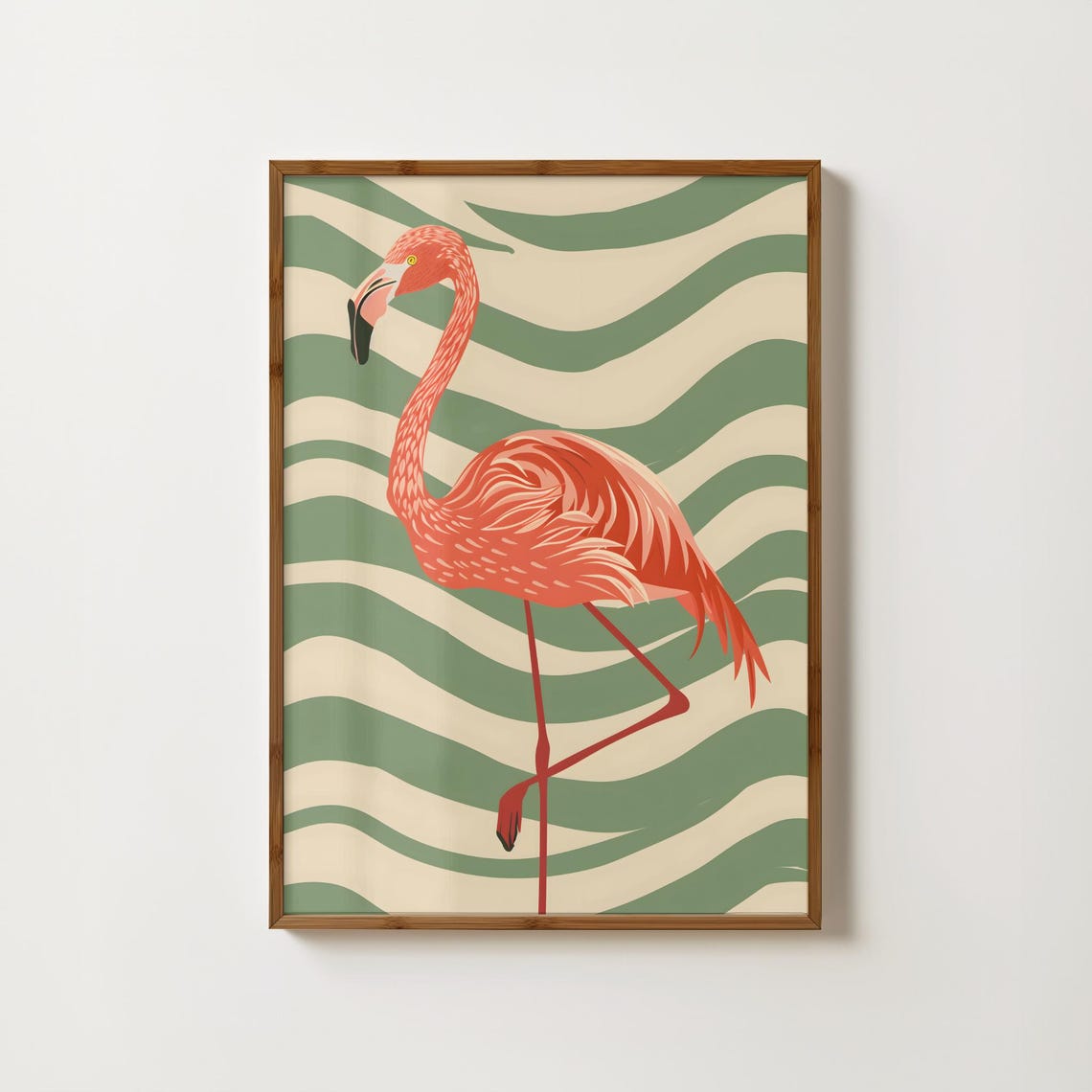 Pink Flamingo Wavy Print Flamingo Wall Art Neon Flamingo Poster Exotic Bird Painting Pink Flamingo Illustration Tropical Animal Pop Art