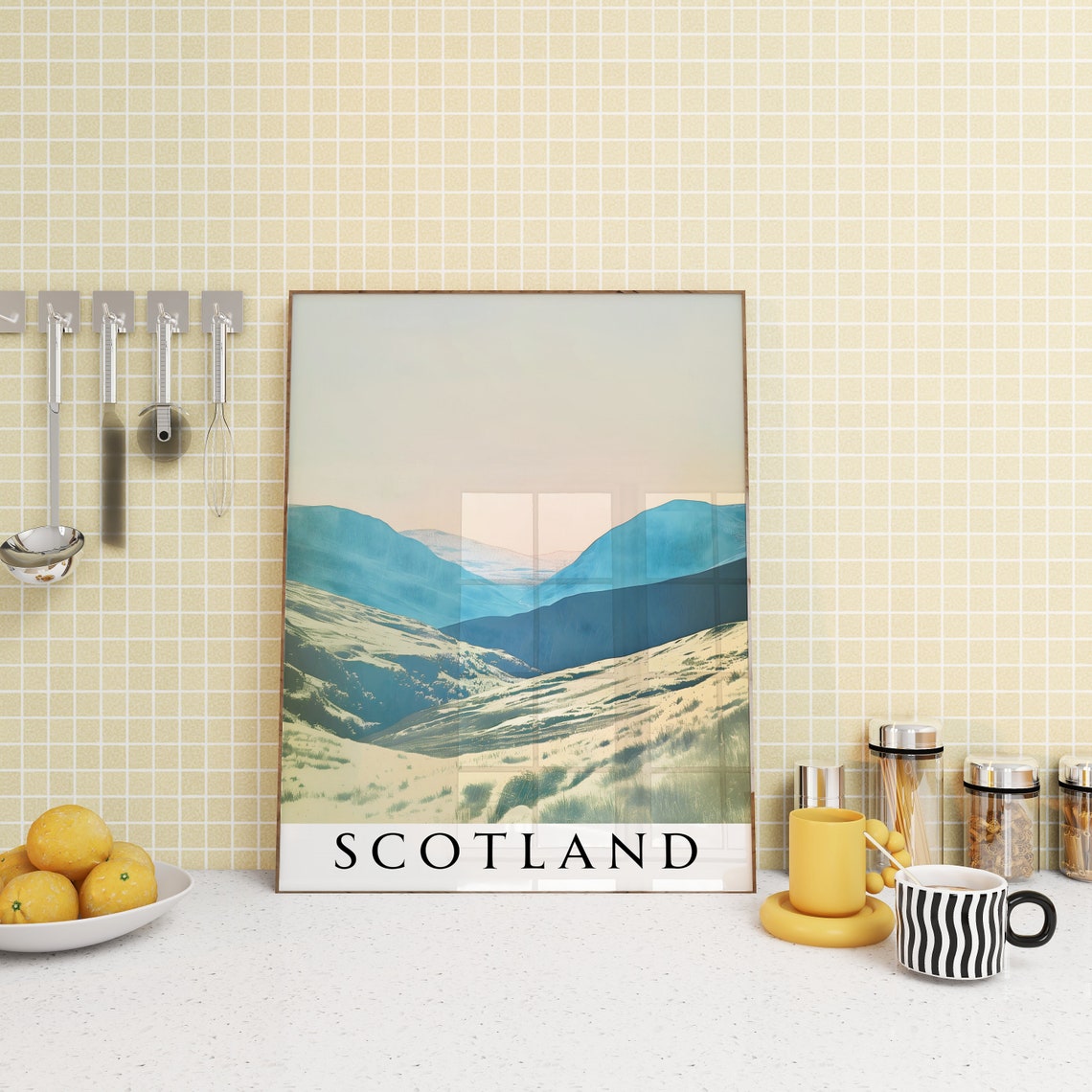 Scotland Blue Highland Mountains Pastel Dawn Landscape Poster - Image 3
