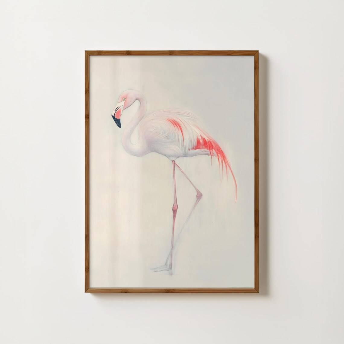 Pale Pink Flamingo Watercolour Bird Painting on Cream Art Print