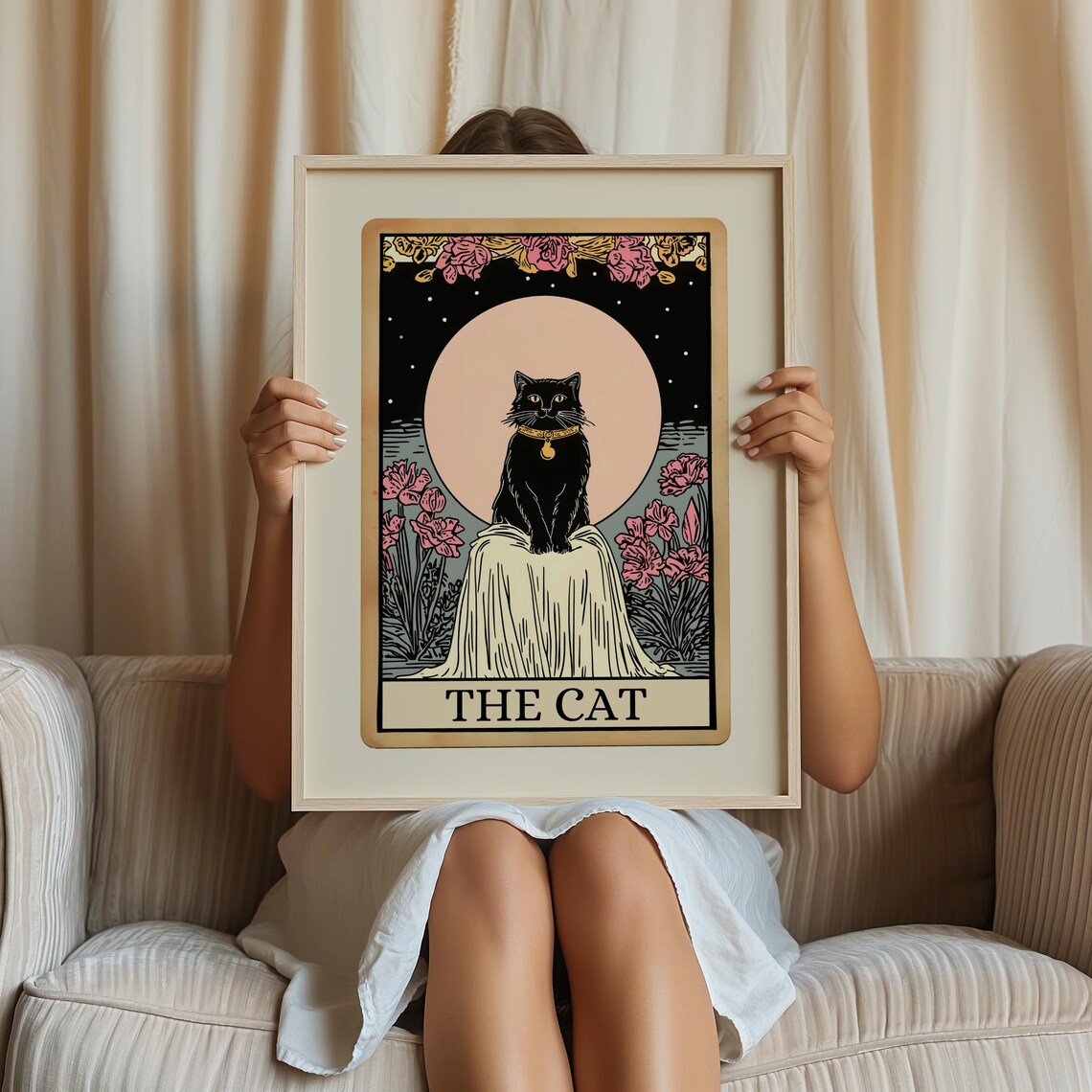 Cat Tarot Card Print, Mystical Moon Cat Poster - Image 2
