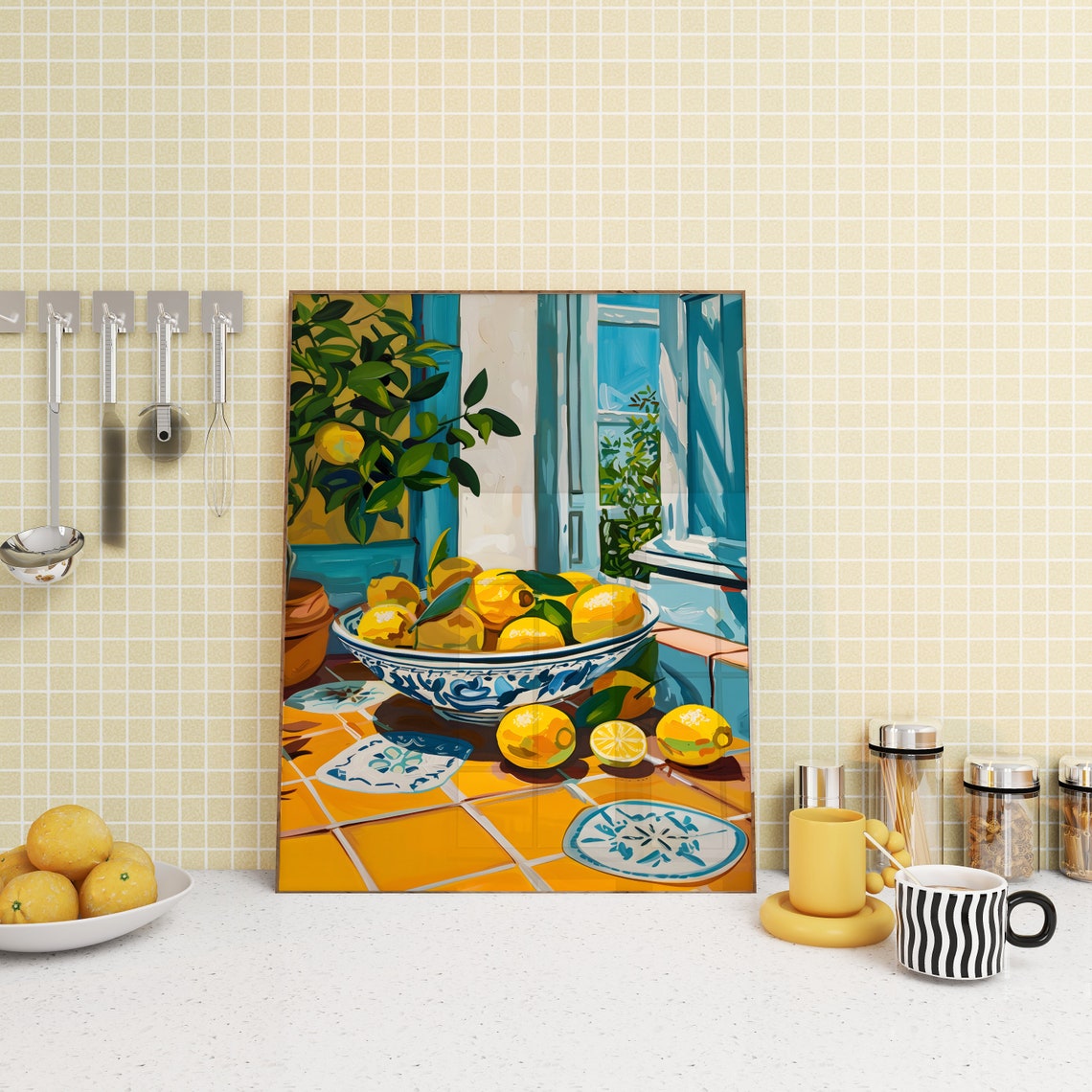 Bowl of Lemons Sunny Spanish Kitchen Still Life Painting Poster - Image 4