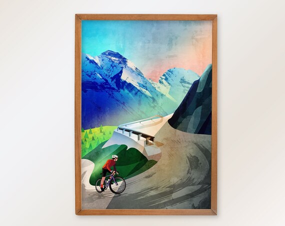 Cycling High in the Mountains Travel Poster