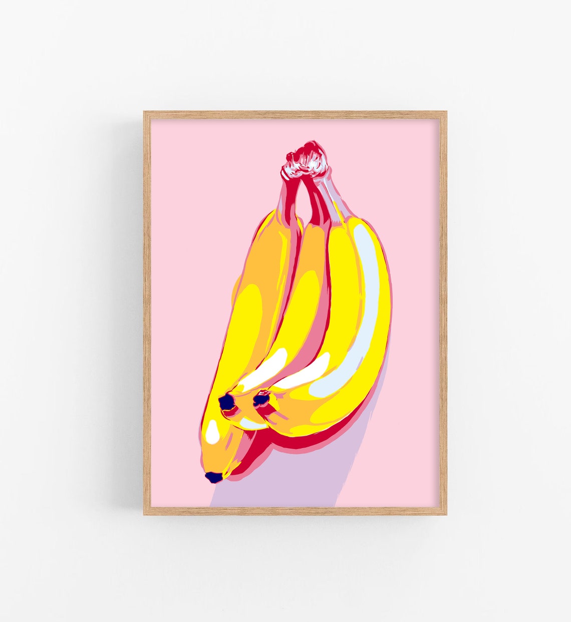 Pop Art Banana Bunch Pink Background Modern Trendy Kitchen Wall Art
