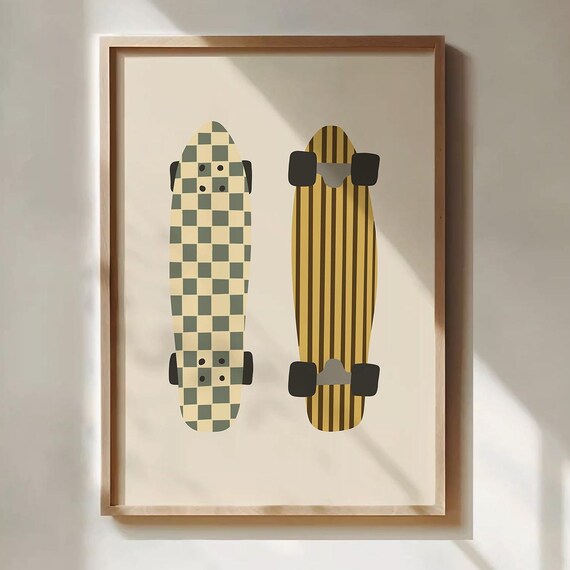 Two Skateboards Checkerboard Striped Boho Boys Room Kids Nursery Poster