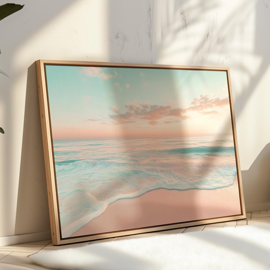 Dreamy Pastel Beach Sunrise Blush Waves Soft Pink Sand Ocean Wall Art