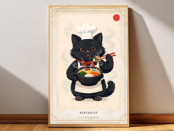 Bibimbap Cat Poster Printable Wall Art Digital Download
