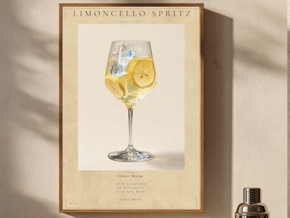 Limoncello Spritz Classic Cocktail Recipe Italian Bar Cart Poster