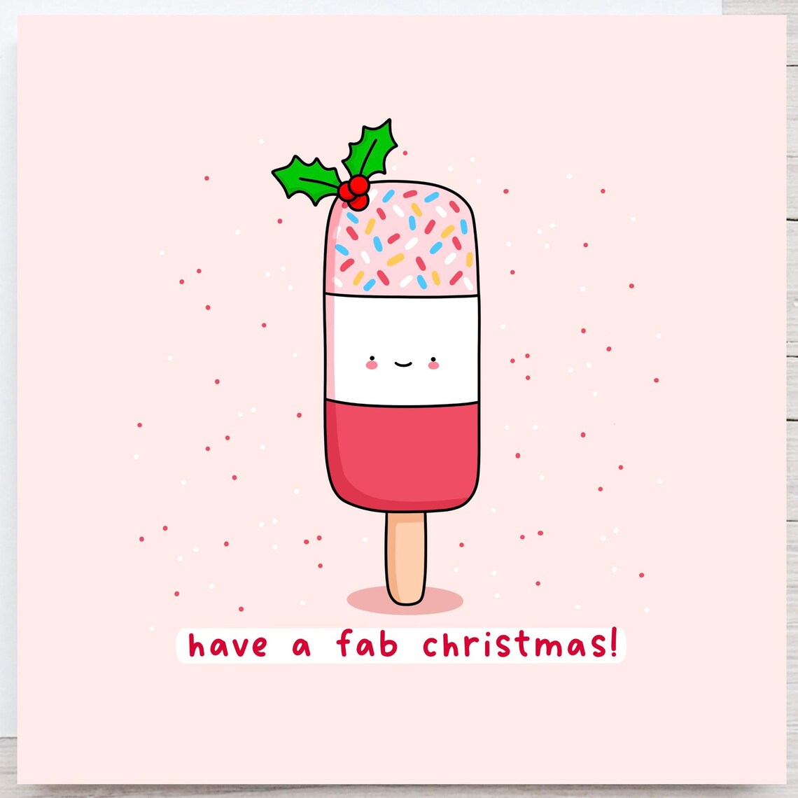 Kawaii Have a Fab Christmas Ice Lolly With Holly Pun Art Print