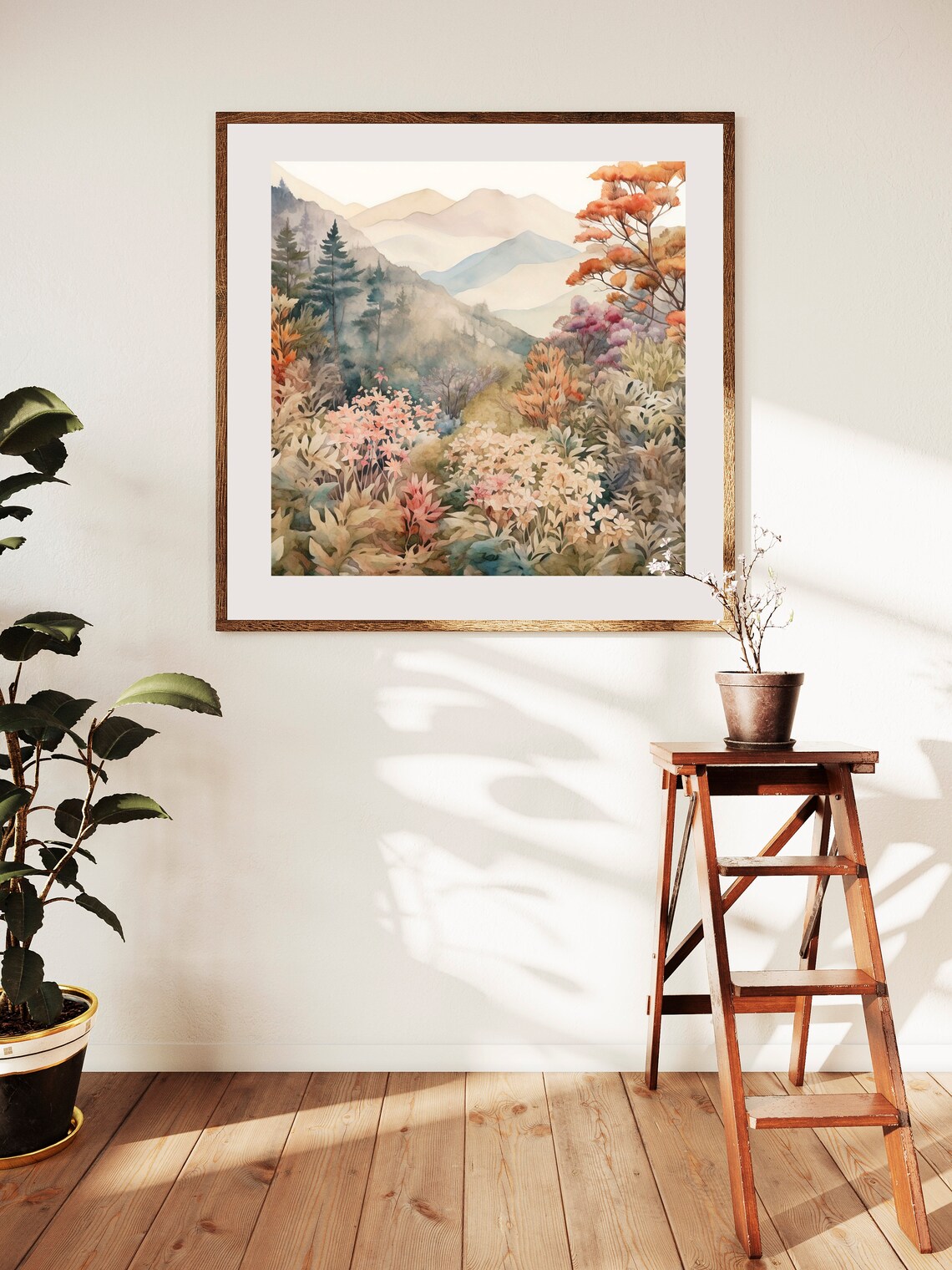 Watercolor Forest Landscape Art Print, Autumn Trees - Image 4