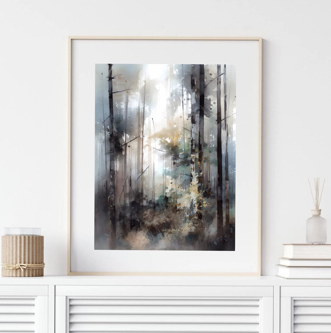 Tall Misty Pine Trees Soft White Light Dreamy Watercolor Forest Poster - Image 5