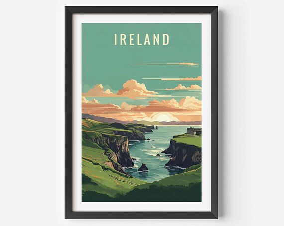 Ireland Travel Poster, European Wall Art Print
