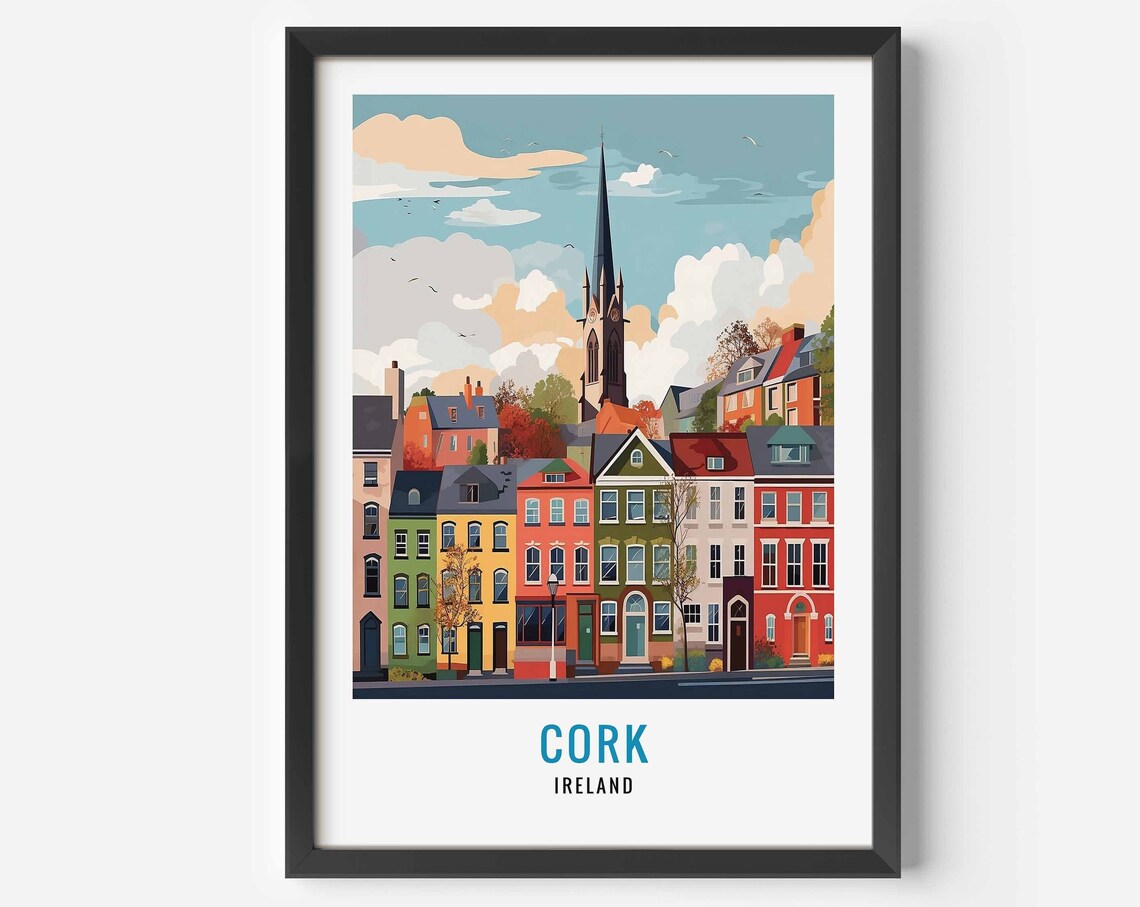 Cork Ireland Travel Poster, County Cork Illustration