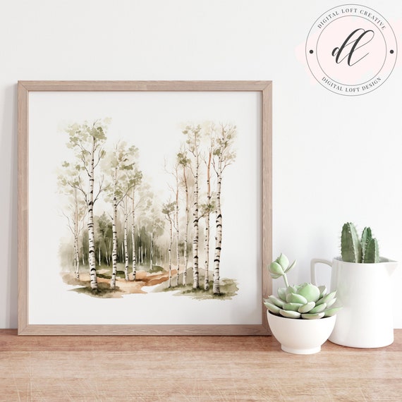 Watercolor Forest Birch Trees Print Nature Inspired Wall Art Serene Landscape Home Decor Instant Artwork Jpg