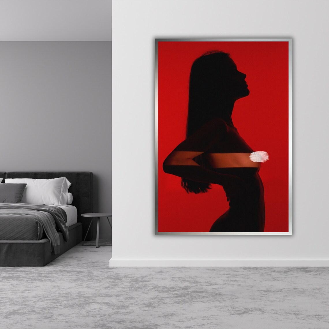 Woman Silhouette On Red Background Dramatic Modern Sensual Figure Art Poster - Image 5