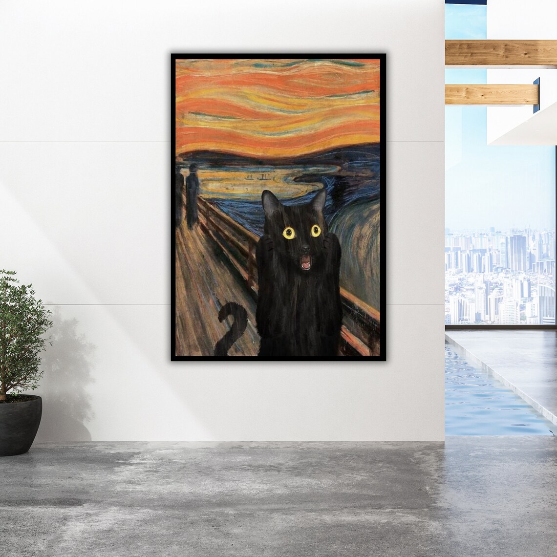 Black Cat The Scream Munch Parody Screaming Kitty Funny Classic Art Poster - Image 2