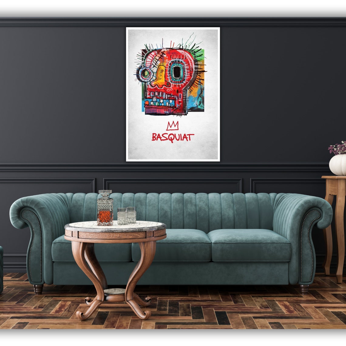 Basquiat Style Skull Crown Colorful Neo Expressionist Art Poster - Image 3