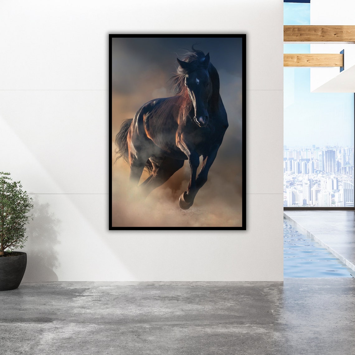 Dark Horse Galloping Through Dust Dramatic Equestrian Poster - Image 5