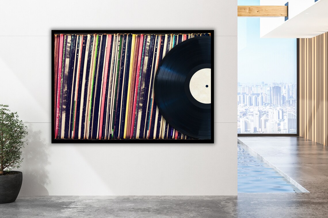 Vinyl Record Collection One Record Sliding Out Retro Music Wall Art Poster - Image 2