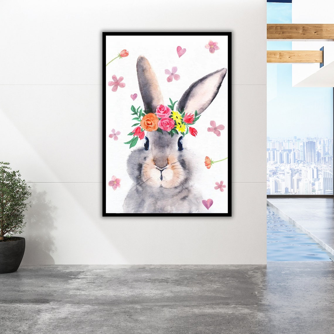 Bunny Rabbit With Flower Crown Watercolor Nursery Wall Art Print - Image 5