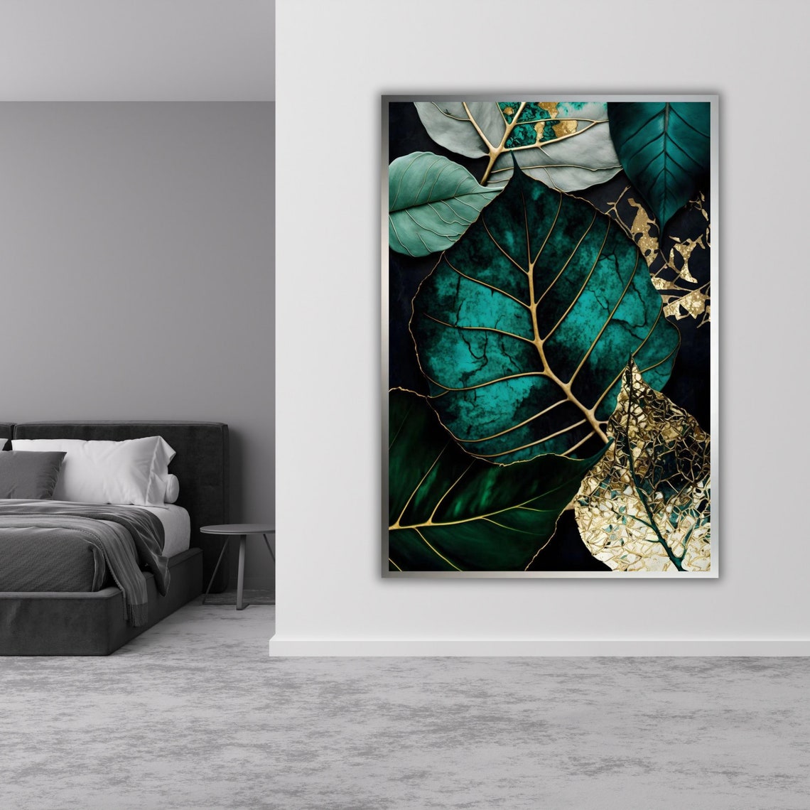 Emerald Green Gold Tropical Leaves On Black Luxe Botanical Wall Poster - Image 3