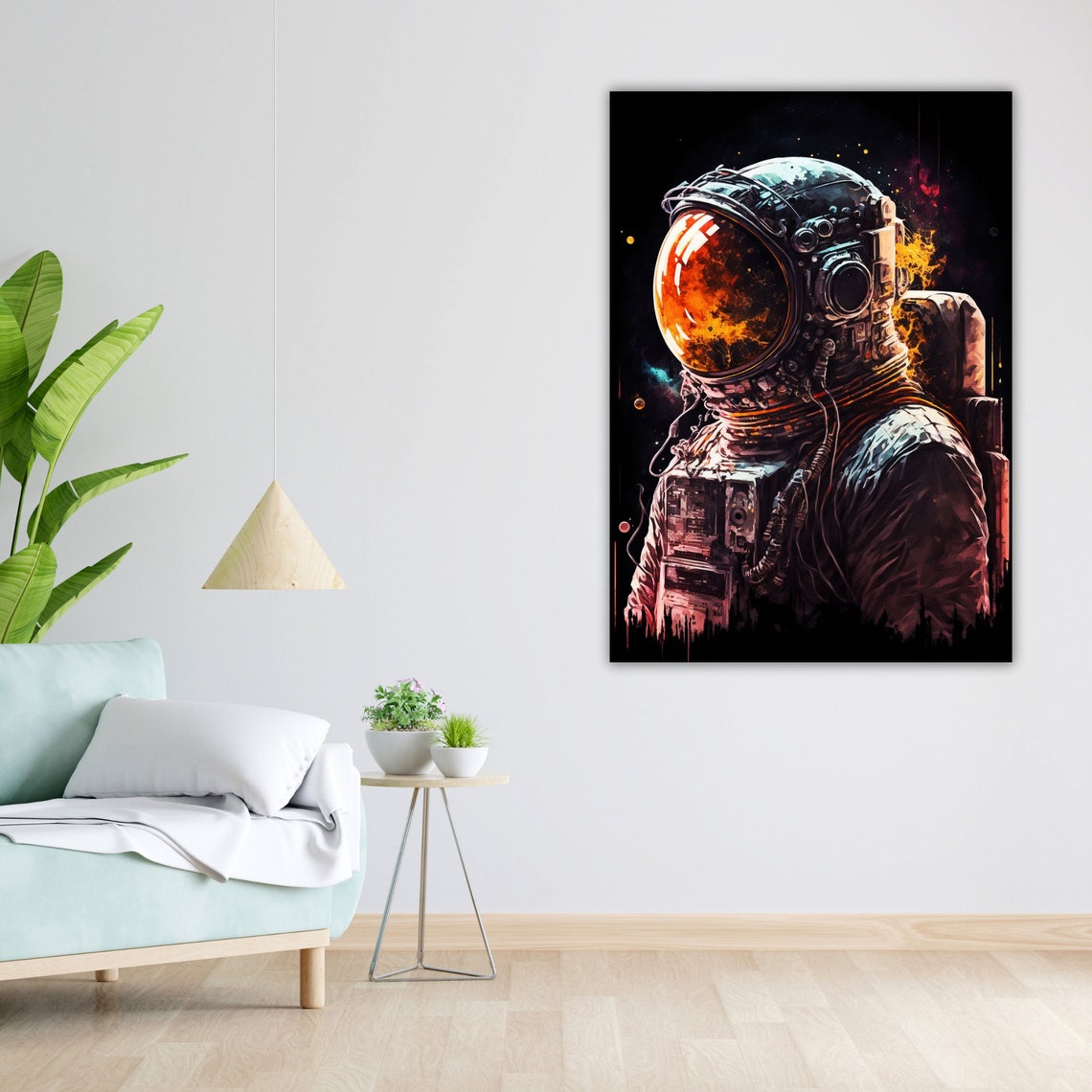 Astronaut Portrait Fiery Visor Cosmic Splash Space Art Poster - Image 4