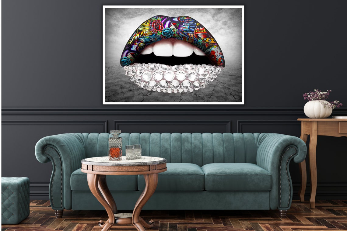 Tattoo Lips Diamond Encrusted Colorful Pop Art Bold Beauty Poster - Image 3