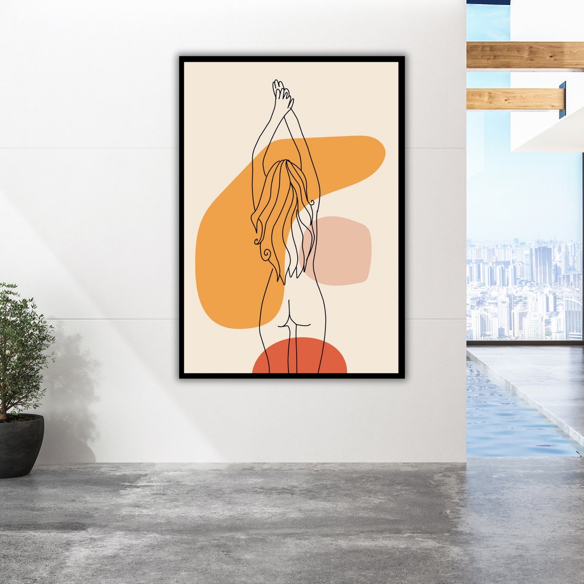 Minimalist Line Art Nude Woman Abstract Terracotta Wall Art Print - Image 2