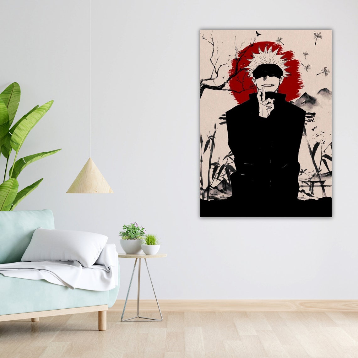 Gojo Satoru Blindfolded Red Sun Japanese Ink Anime Style Poster - Image 5