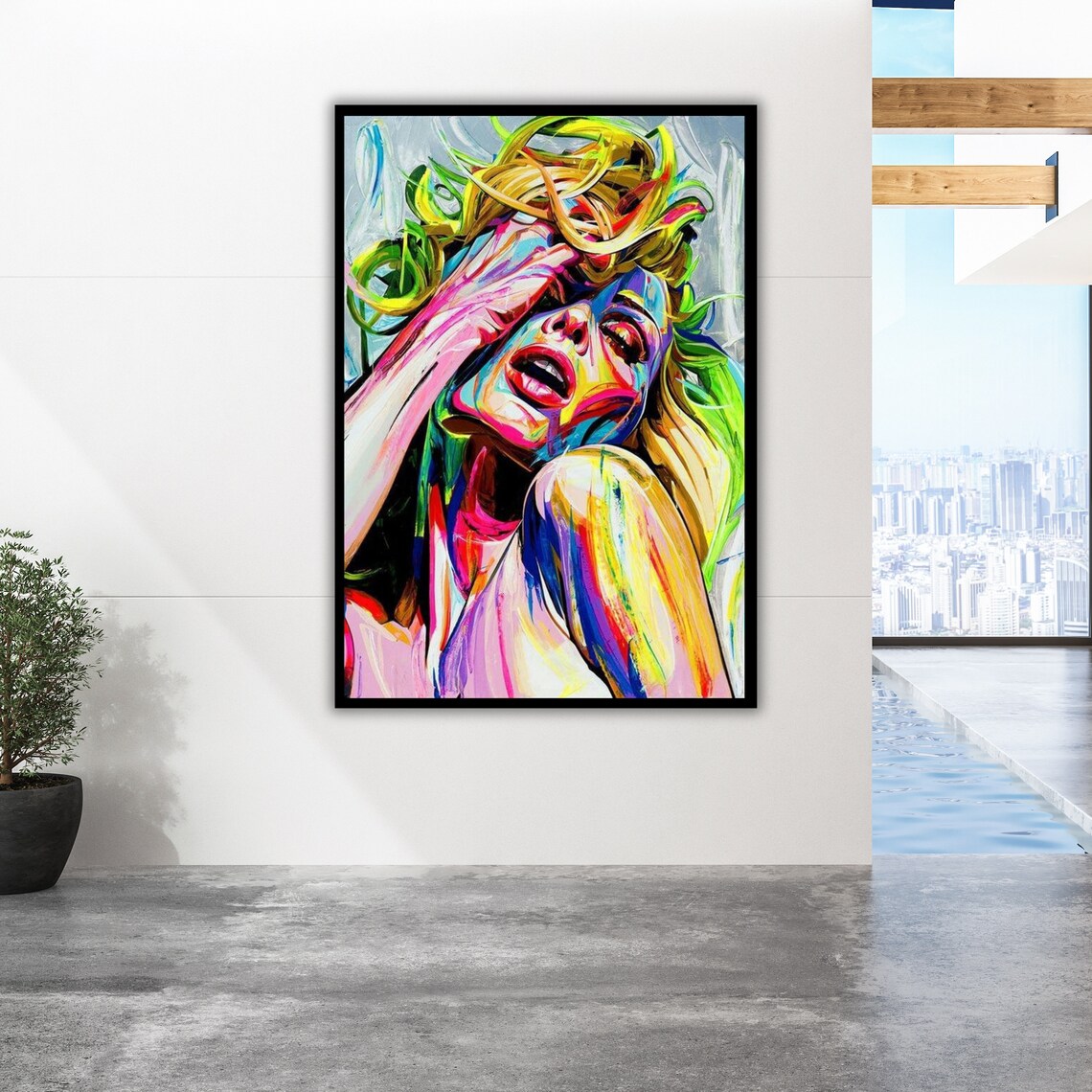 Colorful Pop Art Woman Wild Hair Neon Expressionist Portrait Wall Poster - Image 2