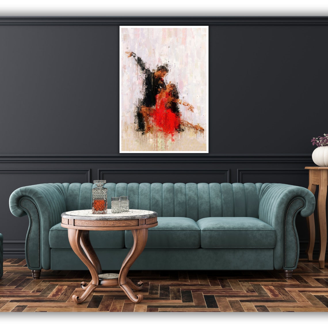 Abstract Tango Couple Red Dress Passionate Dance Art Wall Poster - Image 2
