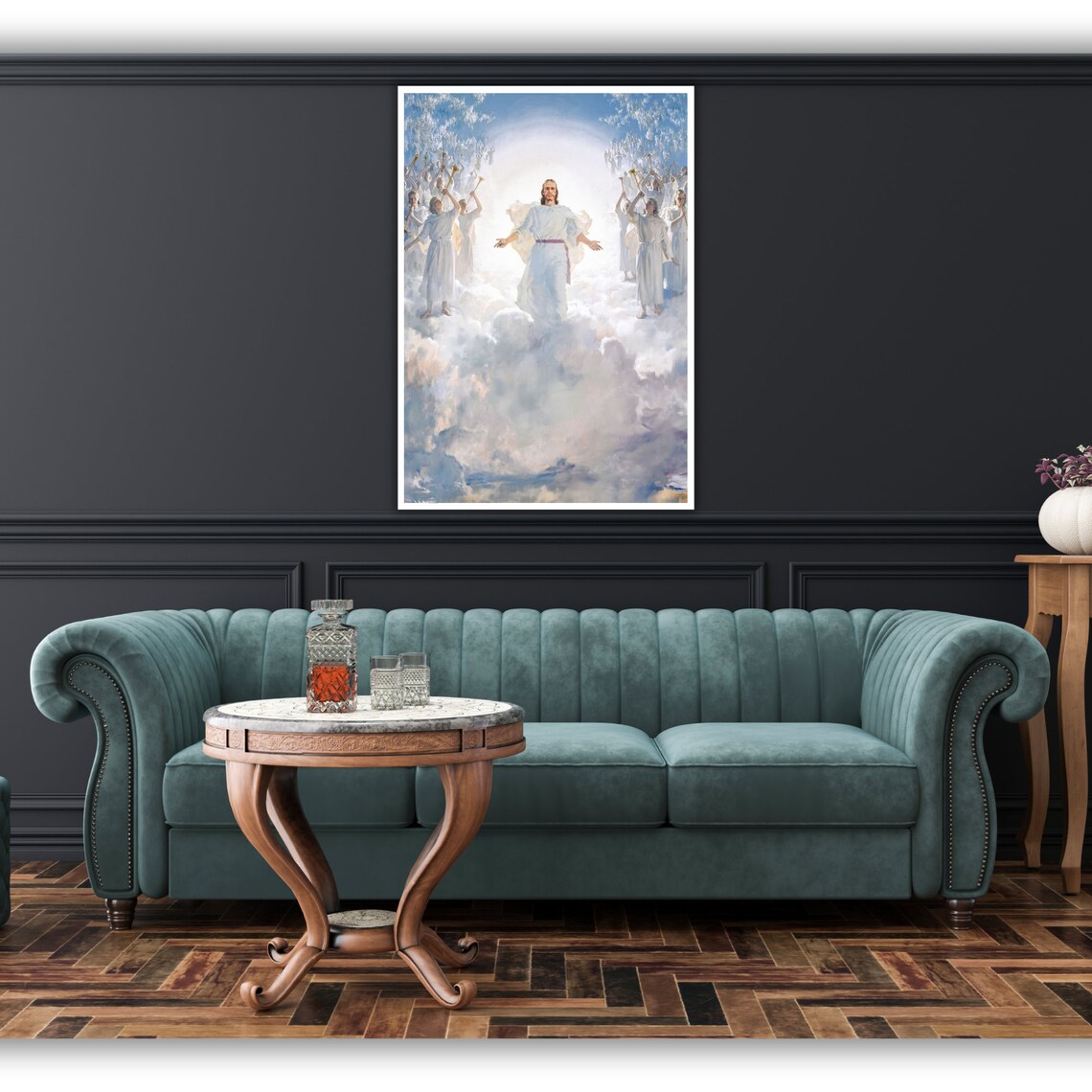 Jesus Ascending Among Angels In Clouds Bright Christian Heaven Art Poster - Image 3