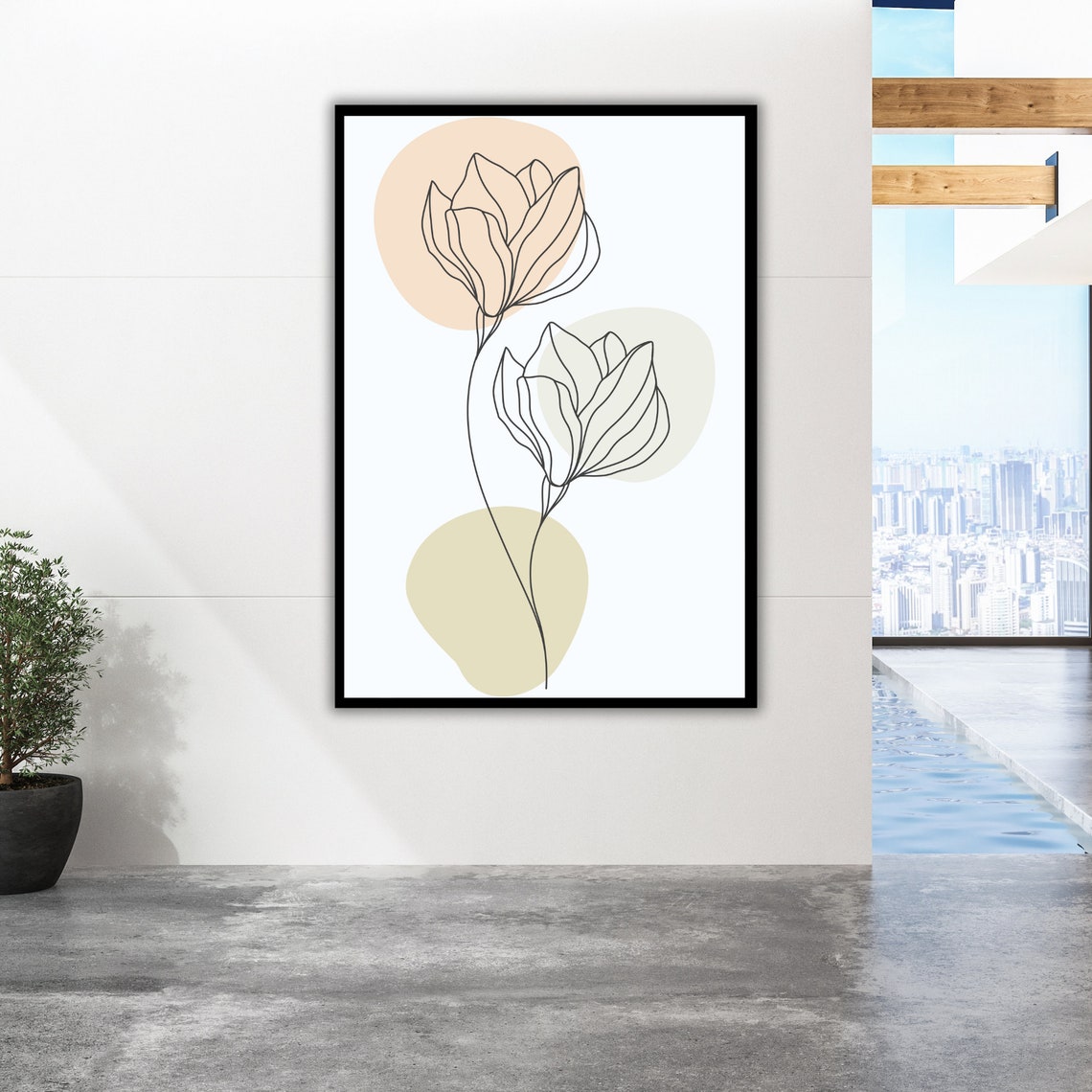 Minimalist Twin Flowers Line Art Beige Botanical Decor Poster - Image 3