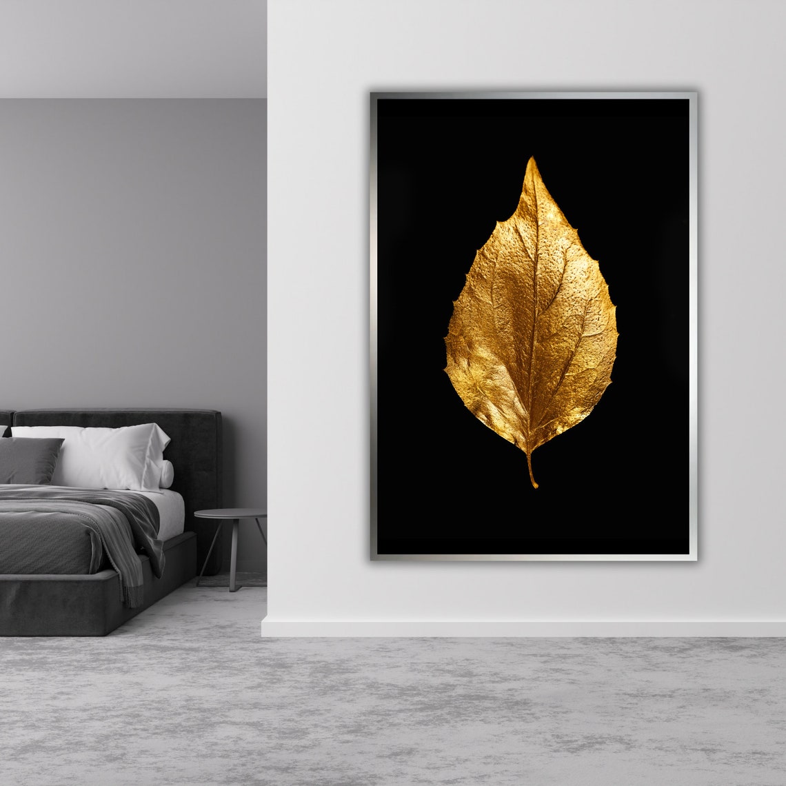 Golden Leaf on Black Background Luxury Metallic Texture Poster - Image 3