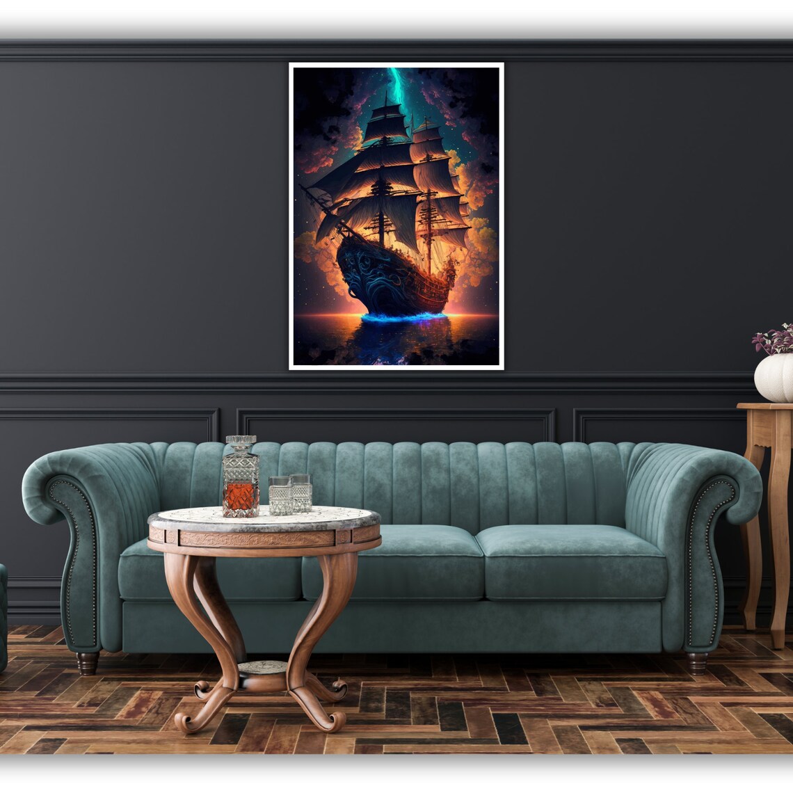 Nautical Ship In Sea Print Ocean Wall Art Ready To Hang Framed Coastal Decor Maritime Painting - Image 4