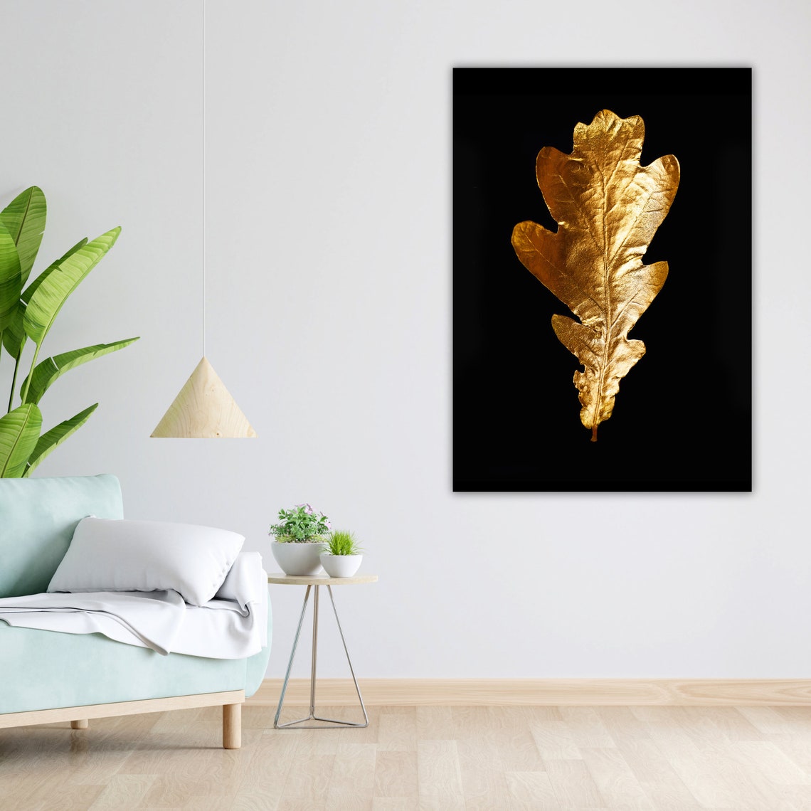 Gold Leaf Oak Leaf Black Background Luxury Metallic Art Wall Poster - Image 4